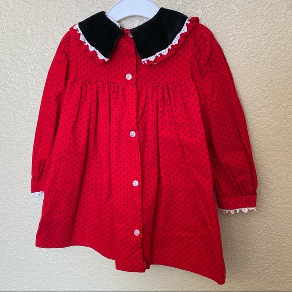 Vintage girls red and black dress Bryan made in the USA toddler polka dots - Picture 4 of 4